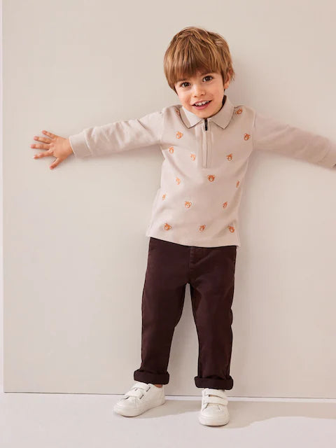 Neutral Bears Long Sleeve Quarter Zip Polo