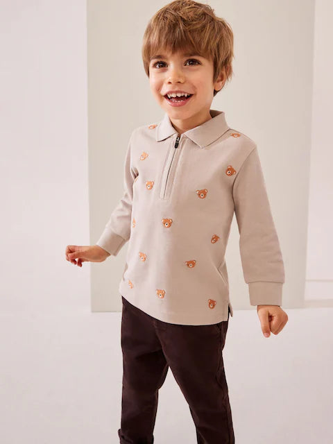Neutral Bears Long Sleeve Quarter Zip Polo