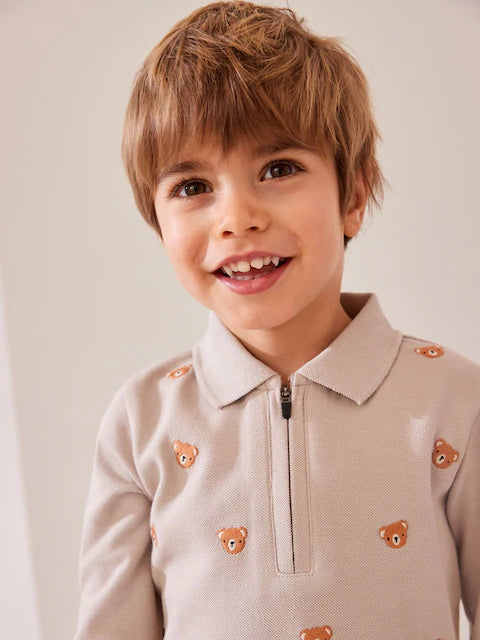 Neutral Bears Long Sleeve Quarter Zip Polo