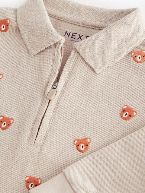 Neutral Bears Long Sleeve Quarter Zip Polo