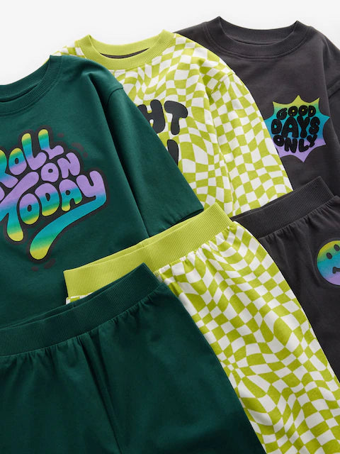 Black/Green/ Citrine Yellow Checkerboard 3 Pack Oversized Pyjamas