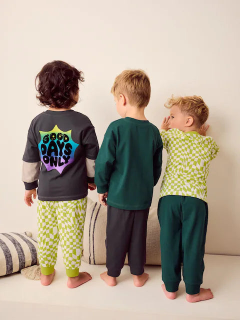 Black/Green/ Citrine Yellow Checkerboard 3 Pack Oversized Pyjamas