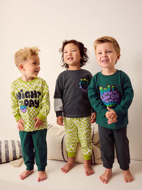 Black/Green/ Citrine Yellow Checkerboard 3 Pack Oversized Pyjamas