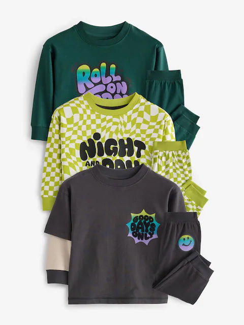 Black/Green/ Citrine Yellow Checkerboard 3 Pack Oversized Pyjamas