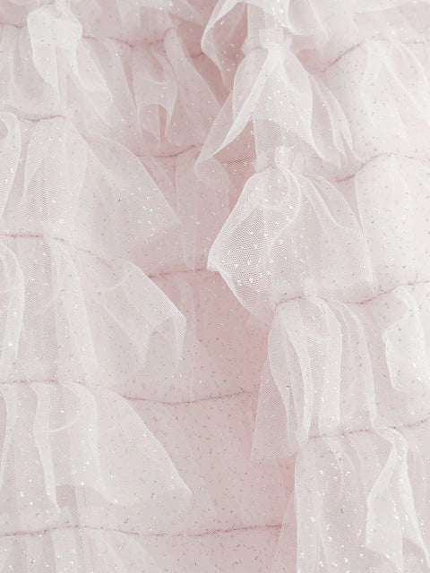 Shell Pink Sparkle Ruffle Mesh Dress