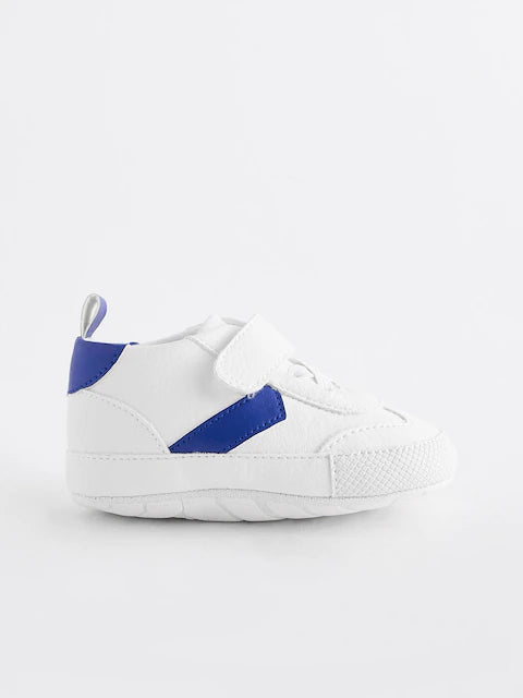 White/Blue Touch Fastening Chevron Baby Trainers