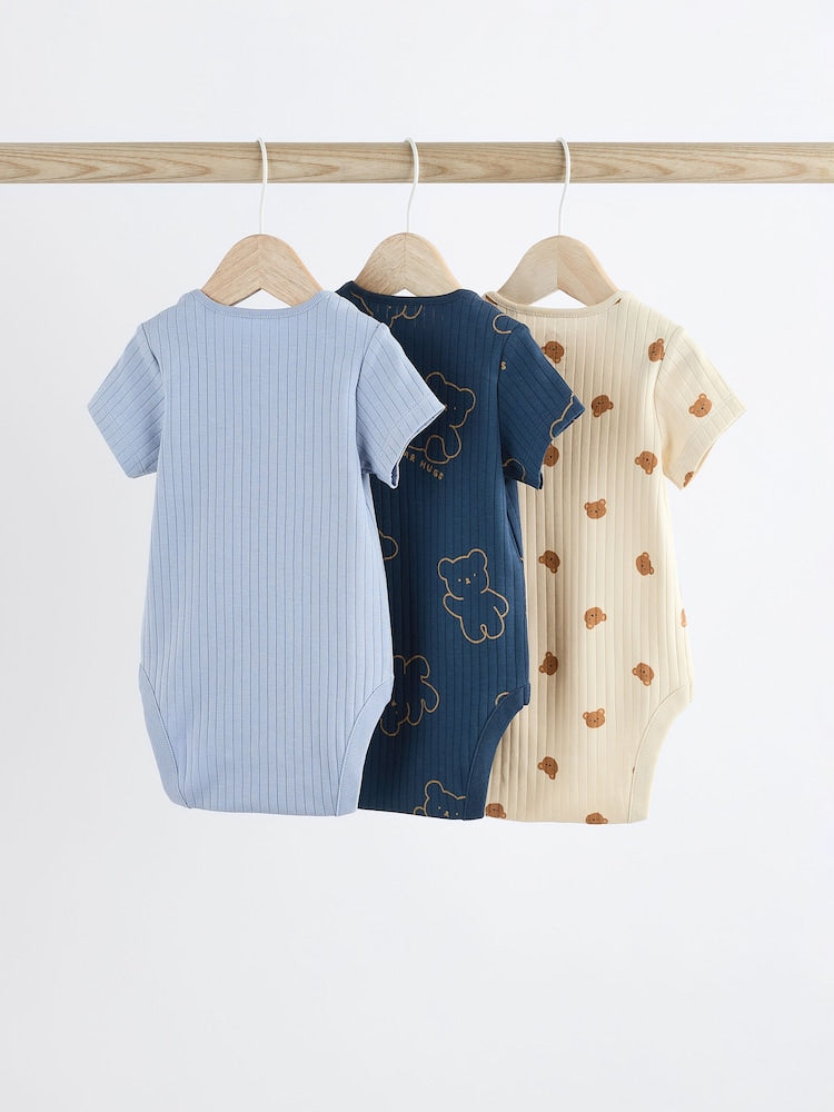 Navy Bear Applique Bodysuits 3 Pack.