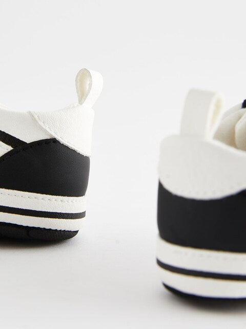 Black/White Touch Fastening Elastic Lace Baby Trainers