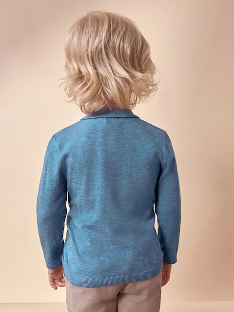 Blue Long Sleeve Cable Polo Shirt