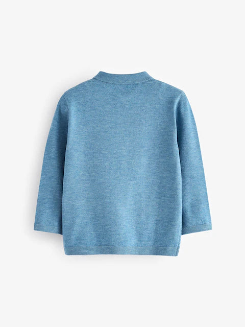 Blue Long Sleeve Cable Polo Shirt