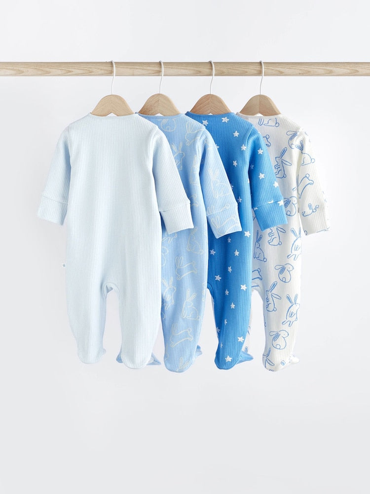Blue bunny zipped Sleepsuit 4 Pack