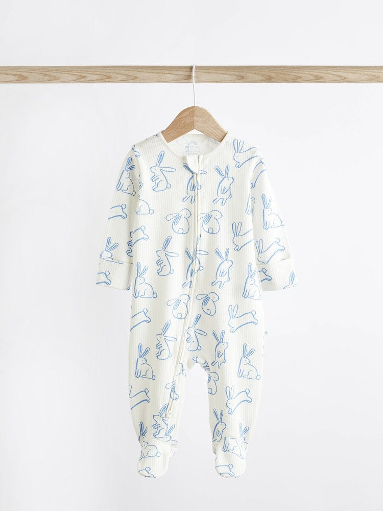 Blue bunny zipped Sleepsuit 4 Pack