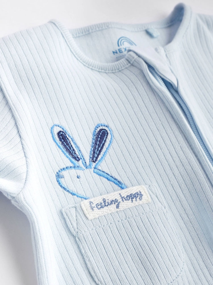 Blue bunny zipped Sleepsuit 4 Pack