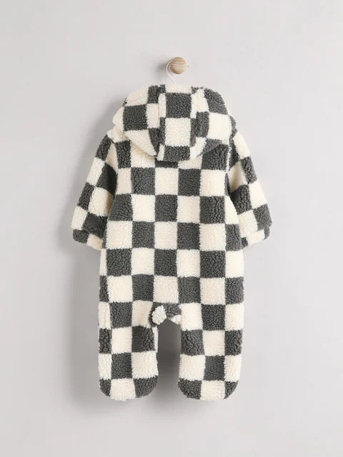 Grey Cosy Checkerboard Borg Pramsuit