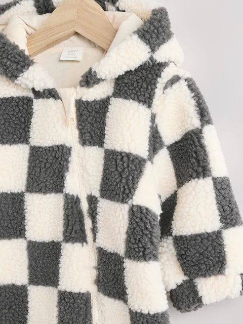 Grey Cosy Checkerboard Borg Pramsuit