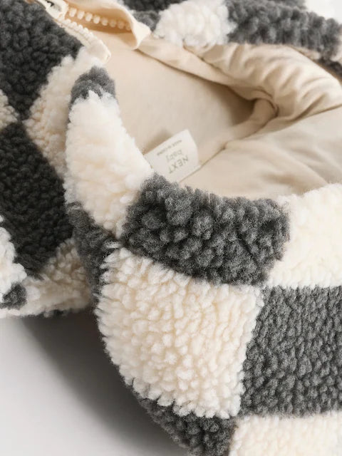 Grey Cosy Checkerboard Borg Pramsuit