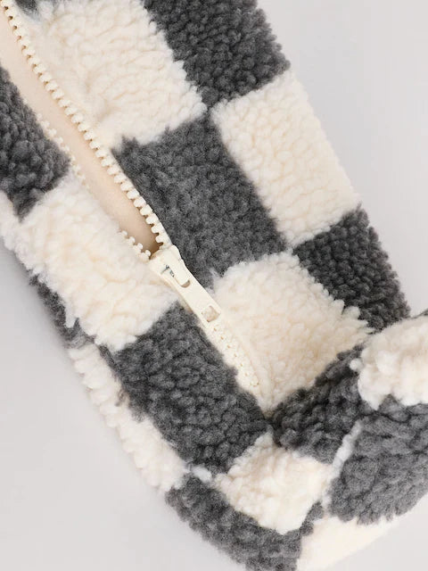 Grey Cosy Checkerboard Borg Pramsuit