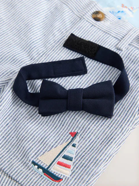 Blue/White Ship All Over Printed Shirt, Braces, Short & Bow Tie Set