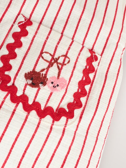 Red Stripe Cherry Short Sleeve Baby Bodysuit and Dungarees Set