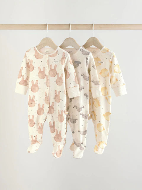 Ecru Baby Sleepsuits 3 Pack