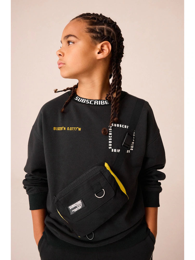 Black Subscribe Bag Crew Sweat and Joggers Set