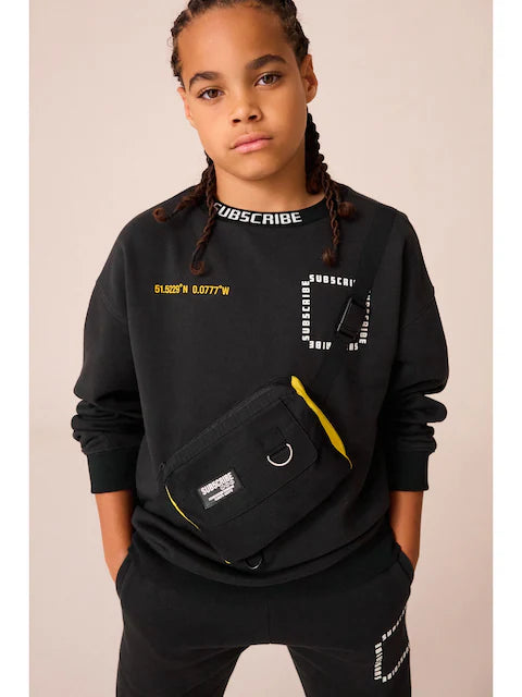 Black Subscribe Bag Crew Sweat and Joggers Set