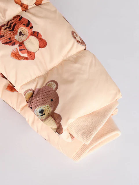 Cream Bear Print Baby Puffer Coat