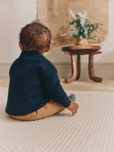 Navy Blue Baby Rib Shawl Knitted Cardigan