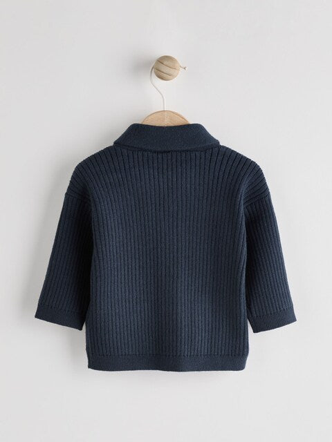 Navy Blue Baby Rib Shawl Knitted Cardigan