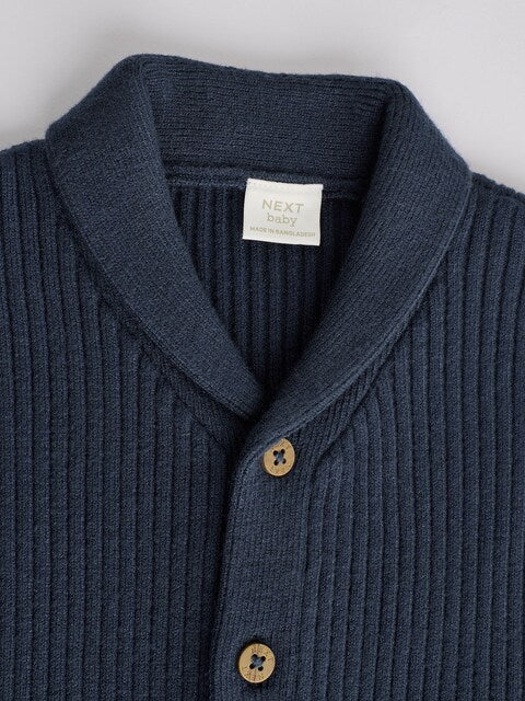 Navy Blue Baby Rib Shawl Knitted Cardigan