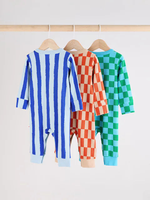 Multi Baby Footless Sleepsuits 3 Pack
