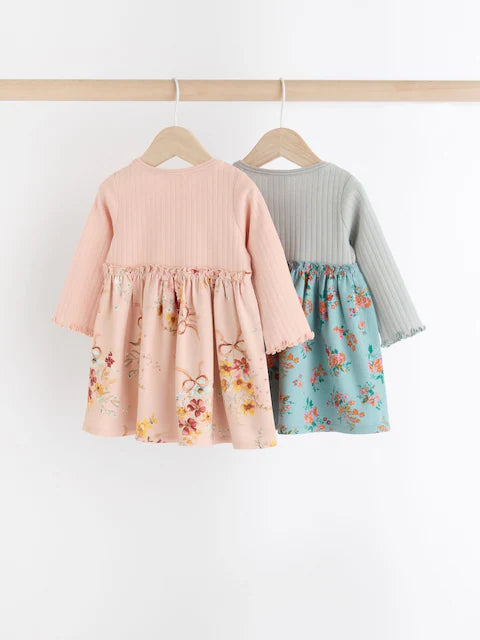 Pink/Blue Floral Baby Jersey Dresses 2 Pack
