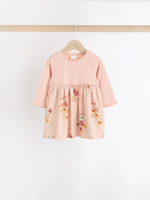 Pink/Blue Floral Baby Jersey Dresses 2 Pack
