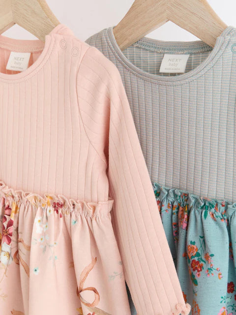 Pink/Blue Floral Baby Jersey Dresses 2 Pack