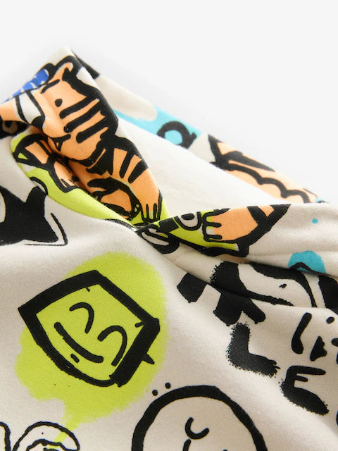 White Graffiti Character Hoodie and Carpenter Joggers Set