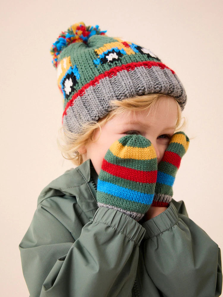 Green Tractor Hat And Mittens Set