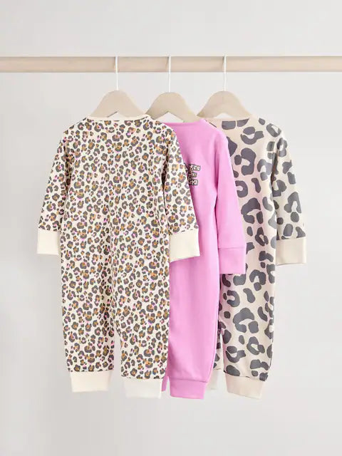 Pink Zip Baby Footless Sleepsuit 3 Pack