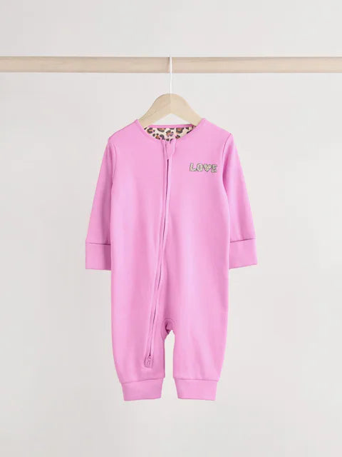Pink Zip Baby Footless Sleepsuit 3 Pack
