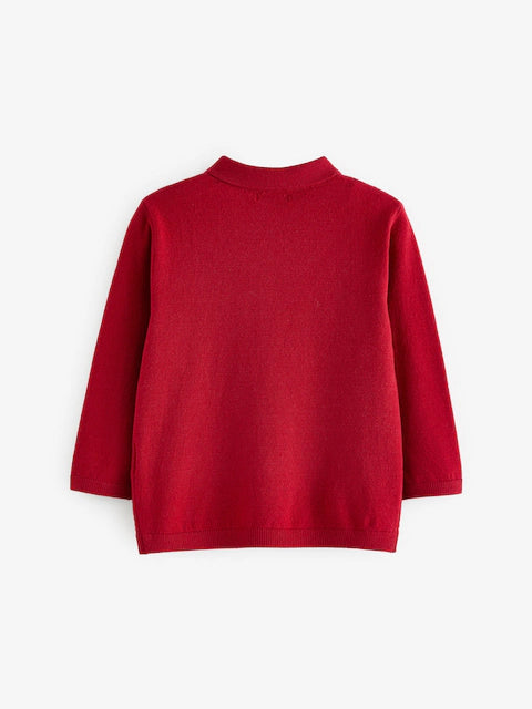 Red Long Sleeve Cable Polo Shirt