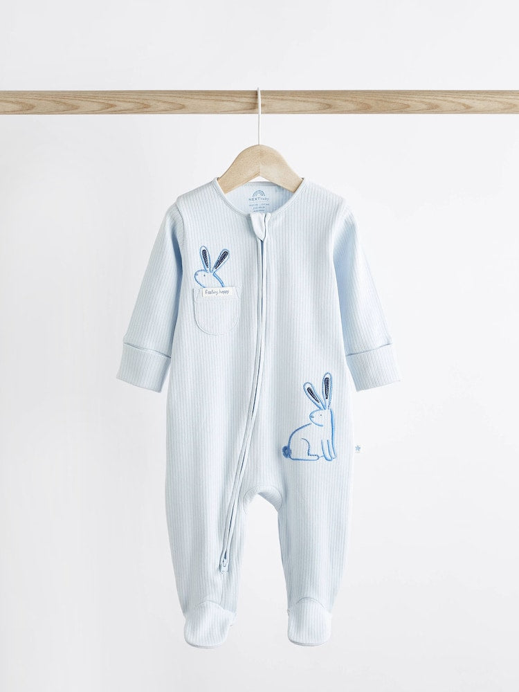 Blue bunny zipped Sleepsuit 4 Pack