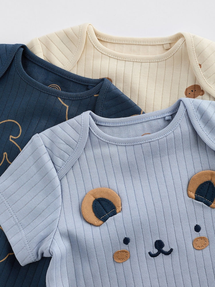 Navy Bear Applique Bodysuits 3 Pack.