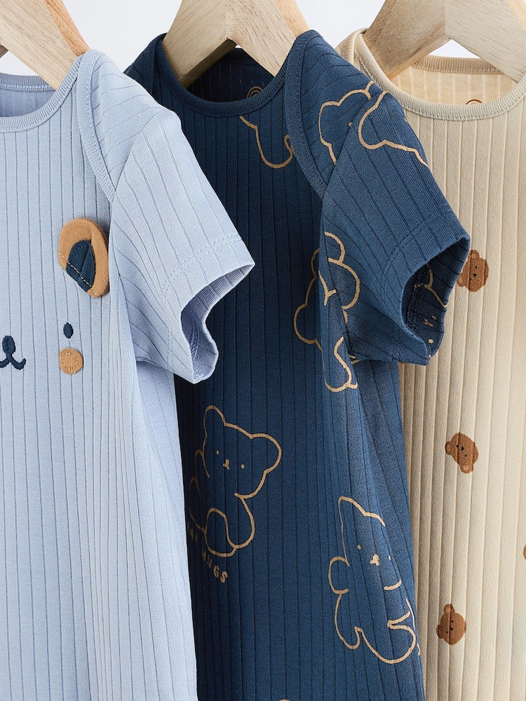 Navy Bear Applique Bodysuits 3 Pack.