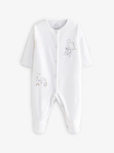 White Velour Baby Sleepsuit
