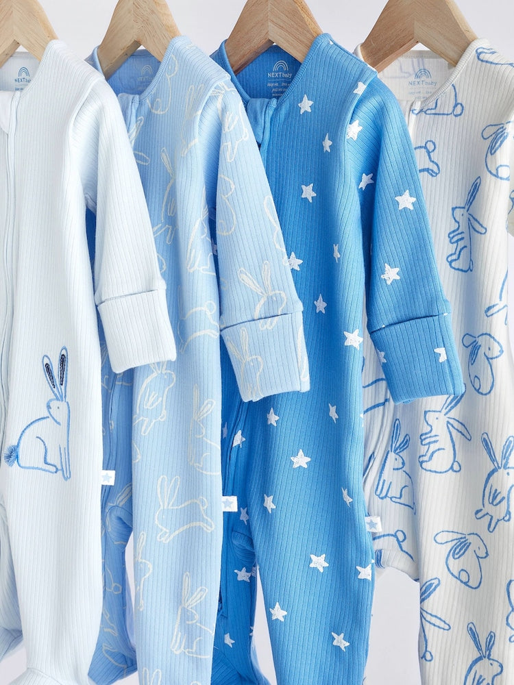 Blue bunny zipped Sleepsuit 4 Pack