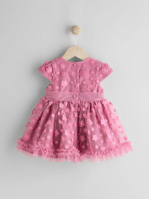 Berry Pink 3D Flowers Baby Occasion Dress
