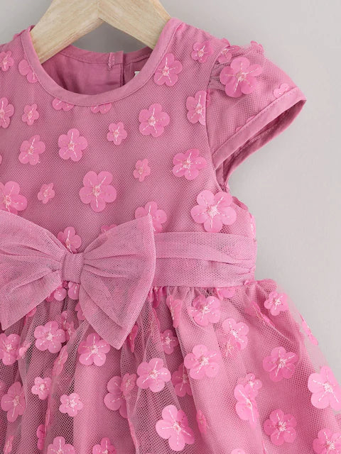 Berry Pink 3D Flowers Baby Occasion Dress