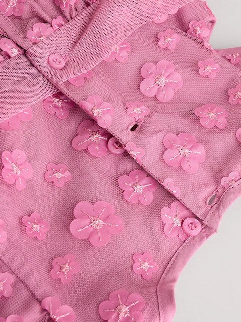 Berry Pink 3D Flowers Baby Occasion Dress