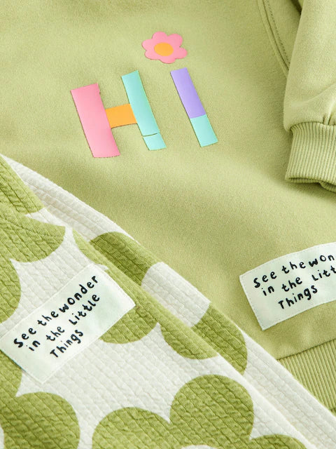 Green Flower Hoodie and Printed Joggers Set