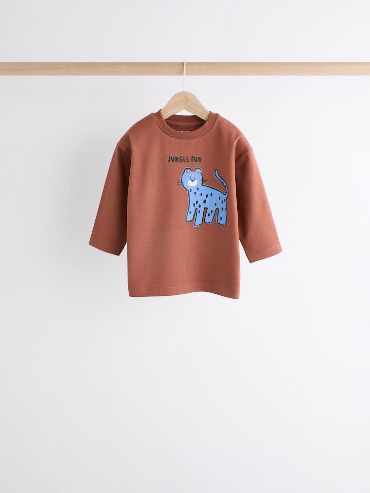 Blue/Brown Long Sleeve Animal Print Character T-Shirts 3 Pack