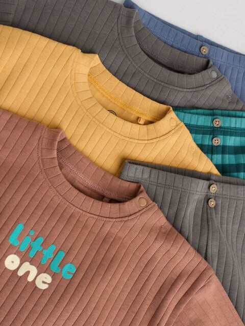 Green/Brown Slogan Tops and Leggings 6 Piece Baby Set